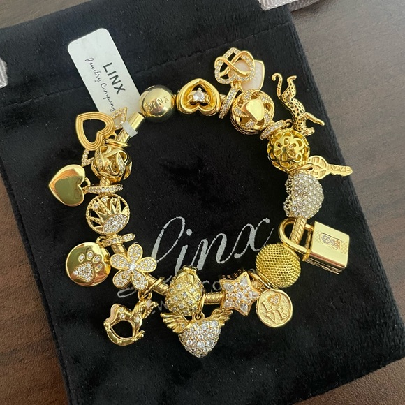 Linx Yellow Gold Snake Chain Bracelet with Gold Charms - Picture 1 of 11